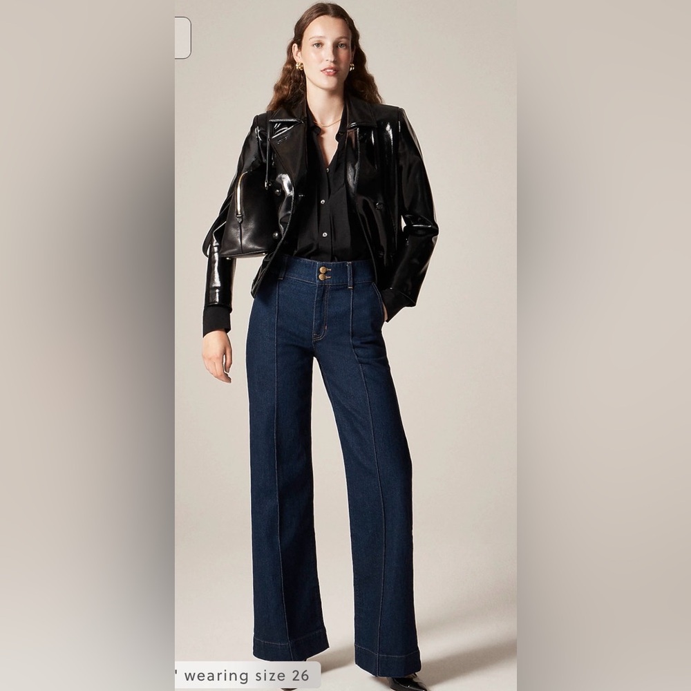 J Crew Petite denim trouser jean with stacked buttons